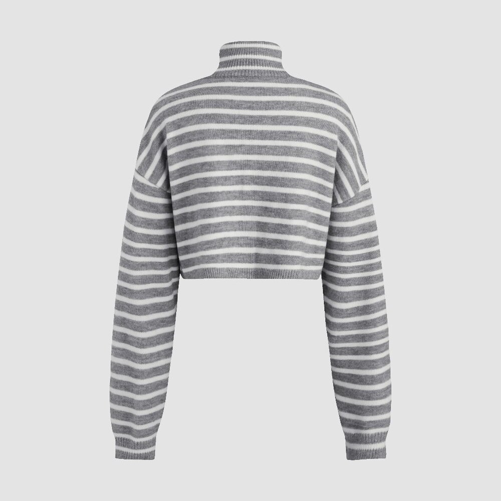 Cider Women's Striped High Neck Oversized Crop Sweater Size L